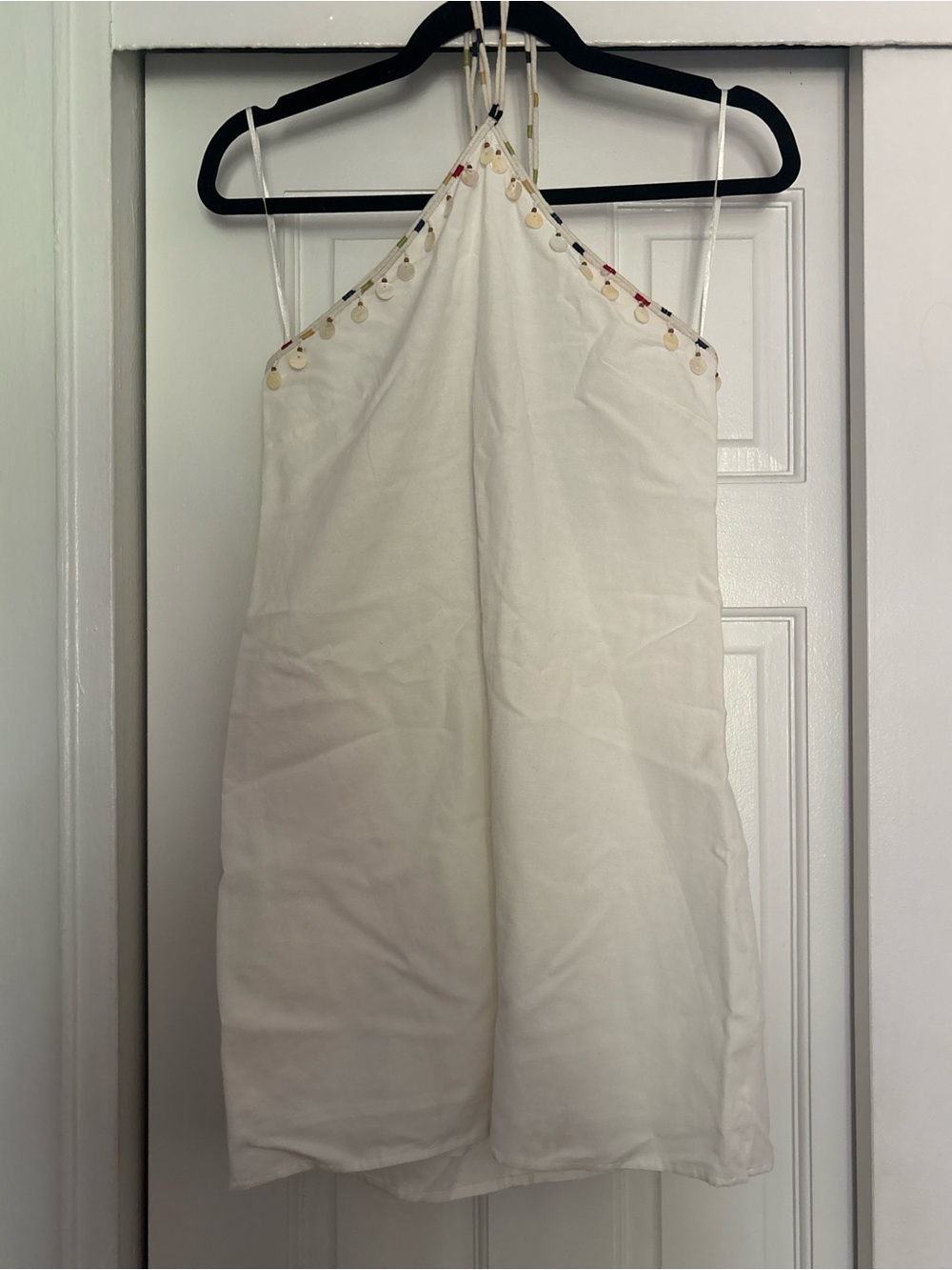 Zara White Halter Mini Dress with Embellished Neckline